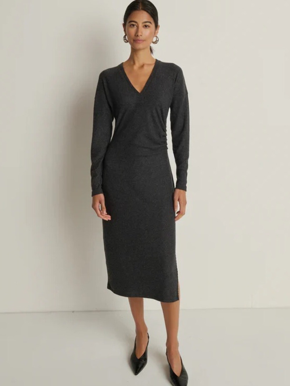 Nation LTD Sandrine V-Neck Midi Dress in Heather Charcoal